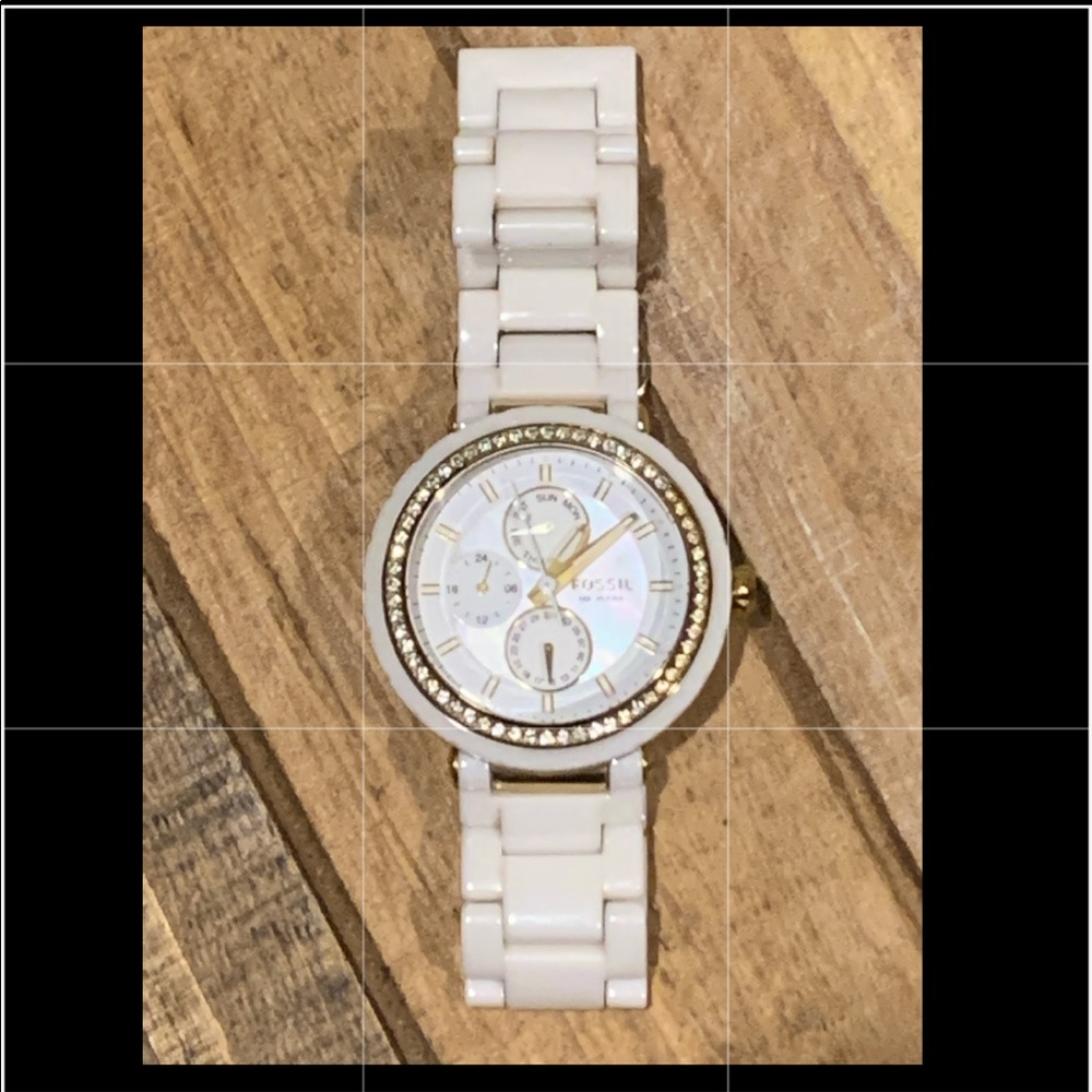 MOVING SALE: Fossil ceramic white and gold watch